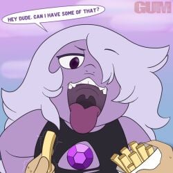 1girls amethyst_(steven_universe) cartoon_network french_fries fries gem_(species) gum-k mawshot mouth_fetish mouth_open mouth_shot open_mouth pov steven_universe throat tongue tongue_out uvula