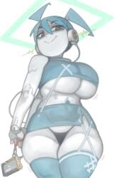 1girls alternate_breast_size blue_hair breasts female hi_res hips is jenny_wakeman kelvin_hiu my_life_as_a_teenage_robot naughty_face nickelodeon robot robot_girl smile smug thick_thighs thighs underboob white_body wide_hips xj-9