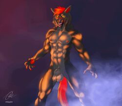 animal_genitalia animated anthro balls bodily_fluids canid canine canis digital_media_(artwork) fingers fully_sheathed fur fury_(furythewolf) furythewolf genitals hair looking_at_viewer male male_only mammal osleepyevil sheath simple_background solo tail wolf