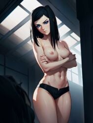 1girls ai_generated black_hair blue_eyeshadow breasts ergo_proxy nnyyy re-l_mayer short_hair