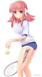 blue_eyes kouno_harumi long_hair mechabare medium_breasts milfa pink_hair robot robot_ears robot_girl robot_humanoid short_pants spiked_hair sports_uniform tennis_ball tennis_racket tennis_uniform thick_thighs to_heart_(series) to_heart_2 to_heart_2_another_days