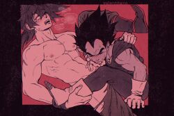 2boys boner dragon_ball erection fellatio gay male male_only pleasure_face ren_valentine son_goku sucking_penis torn_clothes vegeta