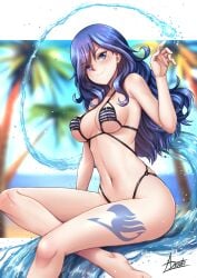 adsouto blue_hair fairy_tail female female_only hat juvia_lockser long_hair mage skimpy_bikini skimpy_swimwear smiling swimsuit water water_manipulation