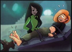 2girls animal_licking_feet barefoot bondage clothed_female disney disney_channel feet female foot_fetish foot_lick goat kim_possible kimberly_ann_possible laughing multiple_girls shego soles strapped_down tearing_up thehunter1338 tickle_torture tickling tickling_feet torture