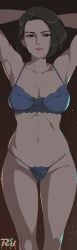 blue_g-string blue_lingerie blue_panties blue_underwear bra bra_and_panties capcom g-string horror_(theme) jill_valentine lingerie lingerie_only panties r3dfive resident_evil resident_evil_3 thong thong_panties thong_underwear underwear