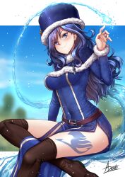 adsouto blue_hair dress fairy_tail hat juvia_lockser long_hair mage water water_manipulation