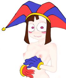 2023 2d 2d_(artwork) 2d_artwork brown_hair female glitch_productions gooseworx jester jester_cap jester_costume jester_girl jester_hat pomni pomni_(the_amazing_digital_circus) tagme the_amazing_digital_circus white_background