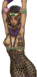 1girls ancient_egypt beaded_dress black_hair cowboy_shot dreadlocks dress egyptian egyptian_clothes egyptian_female egyptian_headdress female female_only full_cleavage history human human_only jewelry looking_at_viewer makeup medium_breasts mossa no_bra no_panties pubic_hair revealing_clothes see-through see-through_clothing simple_background slim_waist solo_female tausret toned_female total_war:_pharaoh translucent_clothing white_background