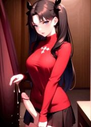 ai_generated animated black_hair blue_eyes dickgirl fate/stay_night fate_(series) futanari hair_ribbon tohsaka_rin