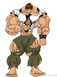 abs ben_10 ben_tennyson ben_tennyson_(classic) biceps big_muscles brown_hair bulge calebc123 cartoon_network hair huge_muscles large_muscles male muscles muscular pecs ripped_clothing