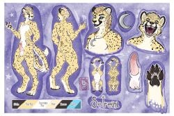 absurd_res anatomy anatomy_reference anthro border cheetah felid feline genitals hi_res huge_filesize male male/male mammal model_sheet nsfw_version open_mouth pawpads paws penile_spines penis reference_image selreini_(character) solo white_border