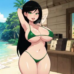 1girls ai_generated arms_behind_back beach big_breasts bikini cixf female horny huge_ass huge_breasts landidzu pose string_bikini thick_ass thick_thighs tongue_out