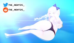 1girls 3d blonde_hair breasts closed_eyes danganronpa danganronpa_2:_goodbye_despair day female female_only light-skinned light-skinned_female looking_at_viewer pointing pointing_at_viewer pussy sea sonia_nevermind the_mentos topless topless_female underwear water watermark