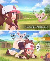 1boy 1girls 2_panel_comic all_fours alternate_version_available anal ass baseball_cap bent_over blue_eyes bottomless brown_hair chillarmy chinchilla comic defeated denim denim_shorts doggy_style english_text female female_human femsub fur furry game_over gameplay_mechanics hat high_resolution hilda_(pokemon) human human_penetrated instant_loss_2koma interspecies long_hair male male/female male_pokemon male_pokemon/female_human maledom minccino nintendo open_mouth pants_pull penis plap_(sound) pokémon_(species) pokemon pokemon_(species) pokemon_bw pokephilia rape remastered sex shorts shorts_pull straight tail tepig top-down_bottom-up wavy_mouth witchanon wristband