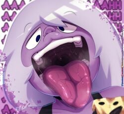 1girls 2d amethyst_(steven_universe) big_mouth big_tongue female lewdssonk mawshot mouth_fetish mouth_open mouth_shot no_penetration no_sex open_mouth purple_skin saliva solo solo_female steven_universe tongue tongue_out uvula