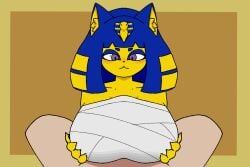 2d_animation 3:2 animal_crossing animated ankha ankha_(animal_crossing) anthro big_breasts blue_hair breasts clothed_paizuri clothing digital_media_(artwork) domestic_cat duo felid feline felis female fur gloomylemon hair male male/female mammal nintendo paizuri short_playtime simple_background yellow_body