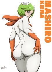 1girls ass ass_grab big_ass bleach blush bodysuit breasts brown_eyes female female_only green_hair kuna_mashiro looking_at_viewer looking_back mistowing small_breasts solo