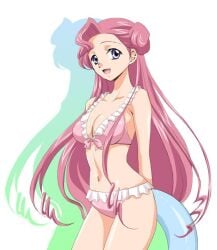 1girls bikini blue_eyes breasts cleavage code_geass euphemia_li_britannia long_hair looking_away medium_breasts open_mouth pink_hair sinko smile