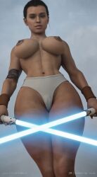 1girls 3d abs alternate_breast_size alternate_costume armwear ass athletic athletic_female big_ass big_breasts blue_lightsaber bracelet breasts brown_clothing brown_hair cga3d cleavage clothed clothed_female clothing curvaceous curvy curvy_female curvy_figure daisy_ridley erotichris female_only fingernails fit fit_female holding_object holding_sword holding_weapon light-skinned_female light_skin lightsaber long_fingernails long_nails outside panties rey sand sideboob skimpy solo solo_female star_wars sword the_force_awakens the_last_jedi the_rise_of_skywalker thick_thighs thighs thong tied_hair topless topless_female underwear voluptuous voluptuous_female weapon wide_hips