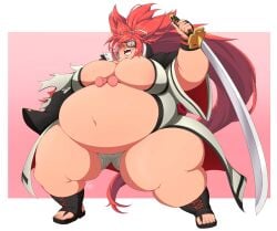 angry baiken bbw big_belly big_breasts bloated_belly eyepatch fat female female_only flabby_arms flabby_belly guilty_gear morbidly_obese morbidly_obese_female obese obese_female ssbbw sword towelsne