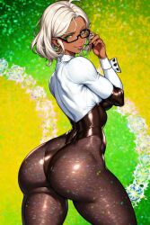 absurd_res absurdres ai_generated ass_focus bubble_ass bubble_butt dark_skin glasses green_eyes gundam gundam_suisei_no_majo hd hi_res high_resolution highres hylian_r34 leotard looking_at_viewer looking_back looking_back_at_viewer office_lady pantyhose rear_view secelia_dote self_upload short_hair silver_hair slim_waist smirk smirking smirking_at_viewer smug smug_eyes smug_face smug_grin tagme thick_thighs thin_waist tights unstable_diffusion white_hair wide_hips