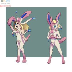 absurd_res dustyerror eeveelution generation_6_pokemon genitals girly happy hi_res male nintendo penis pokemon pokemon_(species) sylveon transformation