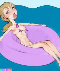 1girls ai_generated belly_button breasts cum_on_breasts cum_on_face green_eyes horny horny_female kropka308_(character) polish questionable_anatomy sea thighs tits_out