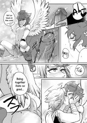 2020 anal anal_sex angel anus armwear ass balls blush closed_eyes clothing comic cowgirl_position crossover dialogue duo elf embrace english_text erection feathered_wings feathers feet femboy fingers footwear from_front_position frottage gay genitals hair hand_on_back hand_on_face hand_on_penis hi_res humanoid humanoid_genitalia humanoid_on_humanoid humanoid_penetrated humanoid_penetrating humanoid_penetrating_humanoid humanoid_penis humanoid_pointy_ears hylian internal kid_icarus kiss_on_lips link looking_pleasured male male/male male_penetrated male_penetrating male_penetrating_male moan monochrome mostly_nude nintendo not_furry on_bottom on_top one_eye_closed open_mouth penetration penile penile_penetration penis penis_in_ass pit_(kid_icarus) sex soft_sizzle sparkles speech_bubble text the_legend_of_zelda toes winged_humanoid wings yaoi