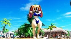 1girls 3d 3d_(artwork) aged_up beach bikini cream_the_rabbit female pac-mario64 sega solo_female sonic_(series) sonic_the_hedgehog_(series)