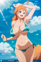 ai_generated bikini breasts commission female female_only juanpi_amvs large_breasts long_hair nami ocean one_piece orange_hair post-timeskip sea seaside solo water