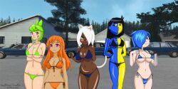 5girls bikini classic_tari_(smg4) ena female_only ford_crown_victoria ford_ltd ford_ltd_crown_victoria glitch_productions human_meggy joel_g meggy_spletzer melony_(smg4) multiple_girls smg4 sunset_paradise tari_(smg4) whisk_(sunset_paradise)