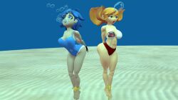 3d 3d_(artwork) aqualings asphyxiation bikini drowning female_only glitch_productions human_meggy meggy_spletzer one-piece_swimsuit out_of_breath smg4 swimsuit tari_(smg4) tied_up underwater