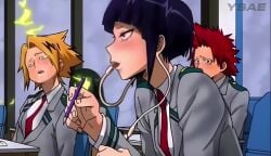 after_sex ai_generated animated blowjob blush blushing classroom denki_kaminari desk eijirou_kirishima female funny gif kirishima_eijirou kyoka_jiro licking licking_ear my_hero_academia school school_uniform self_upload sex sound sound_effects sucking sucking_off tsuyu_asui u.a._school_uniform video ysae