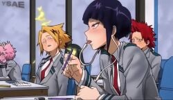 after_sex animated blowjob blush blushing classroom denki_kaminari desk eijirou_kirishima female funny gif kirishima_eijirou kyoka_jiro licking licking_ear mina_ashido my_hero_academia school school_uniform self_upload sex sucking sucking_off tsuyu_asui u.a._school_uniform ysae