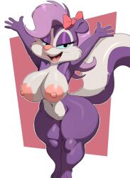 artist_request blue_eyes breasts female female_focus female_only fifi_la_fume looney_tunes nipples purple_fur purple_hair skunk skunk_girl solo thick_thighs thighs warner_brothers white_fur wide_hips