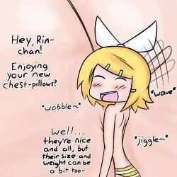 bigger_than_canvas blonde_hair breasts_bigger_than_body breasts_bigger_than_head breasts_bigger_than_torso breasts_on_floor chibi colossal_breasts dialogue enormous_breasts female gigantic_breasts huge_breasts hyper hyper_breasts immobile kagamine_rin massive_breasts panties short_hair striped_panties tagme text tokidokisuiyobi underwear vocaloid