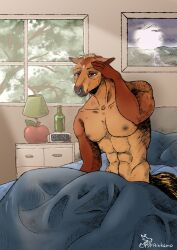 absurd_res anthro equid equine fur genitals hangover hi_res horse male mammal nipples nude rinkamo simple_background solo