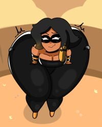 big_butt blush daisy-pink71 facesitting flat_chest flattened fully_clothed grabbing_ass grabbing_hips huge_butt massive_butt pants pumpkin_(daisy-pink71) splatoon splatoon_oc thick_thighs top_down