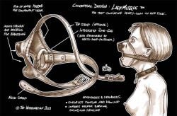 1female 1girls 2003 bondage design headgear muzzle_(object) ring_gag submissive_female the_veterinarian tutorial