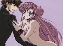 1boy 1girls breasts clothed_male clothed_male_nude_female code_geass collar euphemia_li_britannia nude_female