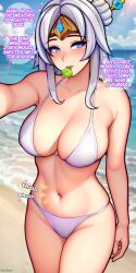 beach bikini breasts condom female female_only hanging_breasts hi-rez_studios ikkimay lian_(paladins) paladins text tight_clothing tights