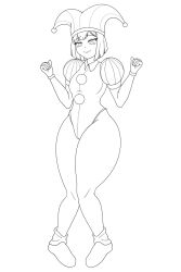 2023 2d 2d_(artwork) 2d_artwork big_thighs black_and_white breasts female glitch_productions gloves gooseworx jester jester_costume jester_hat jester_outfit pomni pomni_(the_amazing_digital_circus) short_hair small_breasts tagme the_amazing_digital_circus thick_thighs unknown_artist wip