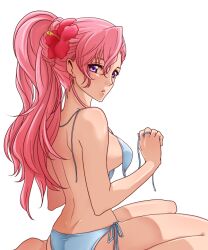 1girls big_breasts bikini code_geass euphemia_li_britannia long_hair looking_back pink_hair ponytail sideboob solo watari_(inga_ouhou)