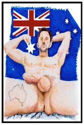 ass australian_flag big_penis butt_crack cock_out dick hand_drawn hard_on ink male male_only mixed_media naked naked_male nude nude_male pen pen_(artwork) sketches_by_adab solo