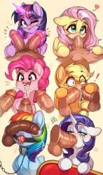 2d 6girls applejack_(mlp) ballgag balls blindfold blue_body blue_eyes blue_eyeshadow blue_fur bodily_fluids bound collar cowboy_hat cum cum_in_mouth diphallia diphallism earth_pony equid equine eyeshadow fellatio fellatio_from_feral female feral fluttershy_(mlp) friendship_is_magic fur gag genital_fluids genitals green_eyes hasbro hat horn horse human human_on_feral male mammal minekoo2 multi_genitalia multi_penis multiple_boys multiple_girls my_little_pony oral orange_body orange_fur pegasus penis pink_body pink_fur pink_hair pinkie_pie_(mlp) pony purple_body purple_eyes purple_fur purple_hair rainbow_dash_(mlp) rainbow_hair rarity_(mlp) running_makeup sex tongue tongue_out twilight_sparkle_(mlp) unicorn white_body white_fur yellow_body yellow_fur zoophilia