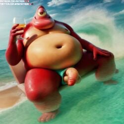 4k ai_generated ass background_character balls beach belly big_ass big_belly chubby chubby_male cyclops hands_behind_head hands_on_ass highres holding_wine_glass hotel_transylvania looking_back male male_only matronai_(artist) monster overweight overweight_male patreon patreon_username penis pinup red_skin speedo stable_diffusion to twitter_username