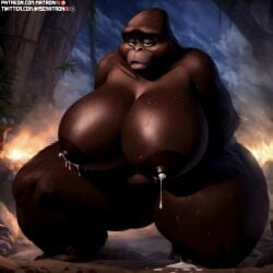 4k ai_generated anthro ape areola areolae bbw belly big_belly big_breasts breasts disney female female_anthro female_focus gorilla highres kala_(tarzan) lactation large_breasts looking_at_viewer mammal matronai_(artist) mature mature_anthro mature_female mature_woman milf navel nipples nude nude_female patreon patreon_username pinup primate ssbbw stable_diffusion sweat sweating tarzan_(1999_film) thick thick_thighs twitter_username wide_hips