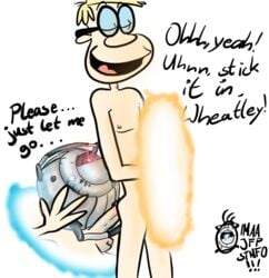 crossover emotion_core gay imaajfpstnfo penis portal portal_(series) portal_2 stephen_merchant testicles text the_ricky_gervais_show valve wheatley