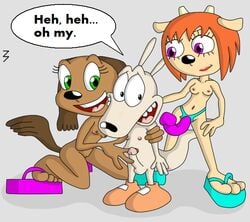 3pac anthro brandy_&_mr_whiskers brown_body brown_fur canine crossover disney disney_channel dog domestic_cat eastern_and_western_character footwear furry green_eyes interspecies lammy_lamb marsupial nickelodeon nipples penis rocko rocko's_modern_life shoes straight strap-on tan_body tan_fur threesome tiffany_turlington toon_disney um_jammer_lammy wallaby