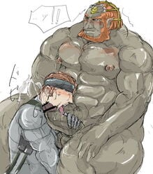 bara blowjob boner crossover cum cumshot dark-skinned_male dark_skin erection fellatio ganondorf ganondorf_(twilight_princess) gay human licking licking_penis male male_only metal_gear metal_gear_solid multiple_males nude oral size_difference solid_snake srmamorimori super_smash_bros. the_legend_of_zelda twilight_princess yaoi